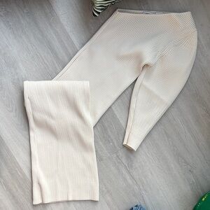 Zara Cream Wide Leg Ribbed Pants